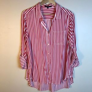 Velvet Heart Red and White Stripe Button Up Top XL